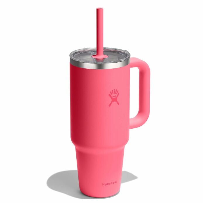 40-oz-travel-tumbler-w6 tt40pscc668-40-oz-travel-tumbler-clear-lid-popstar-pink-angled.jpg